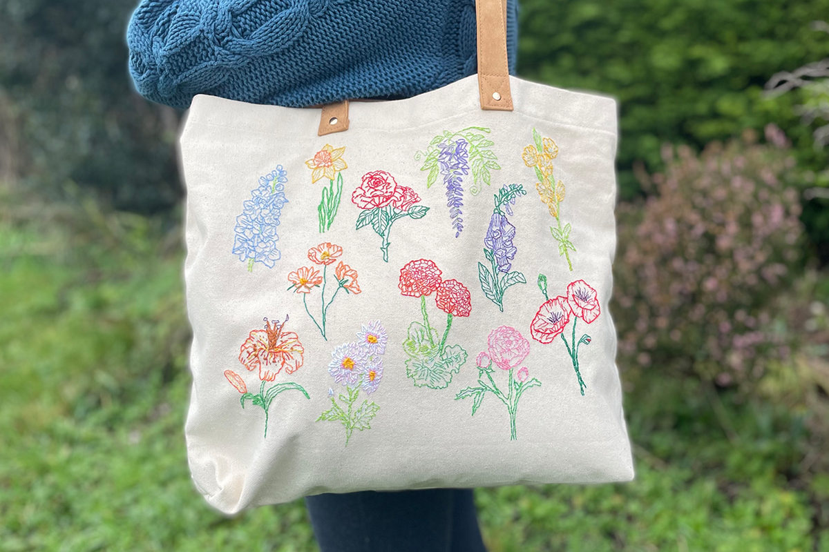 Hand embroidered tote bag sale