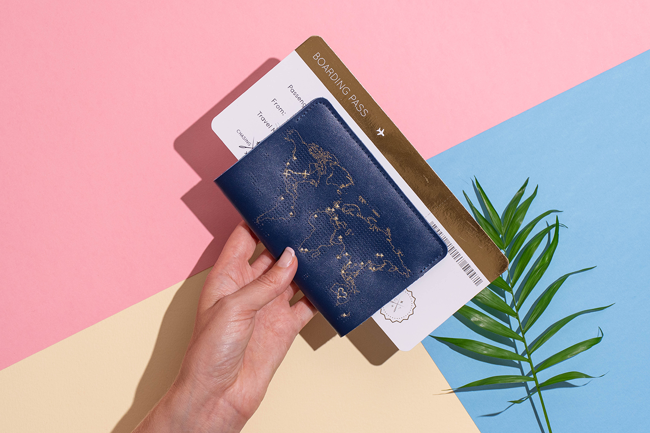 Stitch Your Travels Passport Cover - Navy (Vegan)