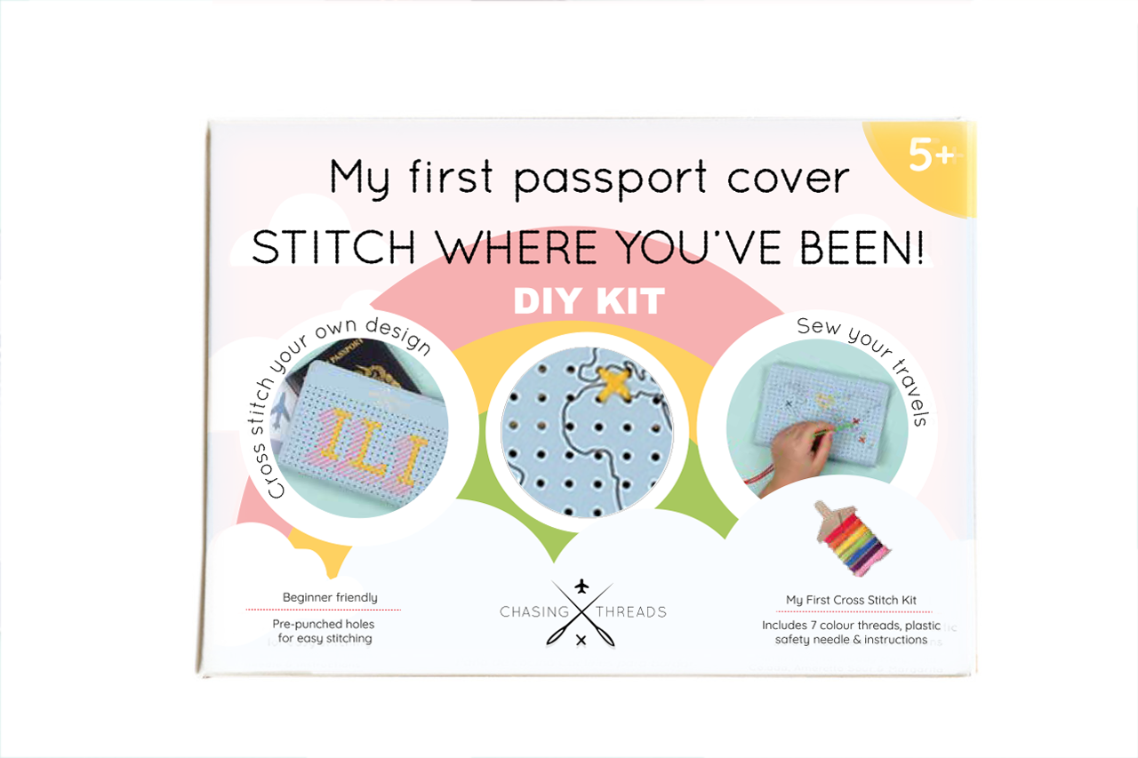 Kids My First Stitch Passport Cover - Light Blue (Vegan)