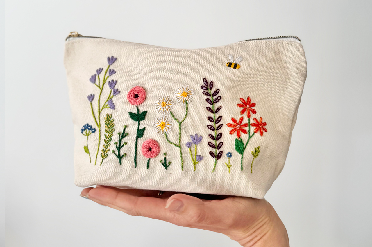 Stitch Your Flowers Zip Pouch - Embroidery Kit