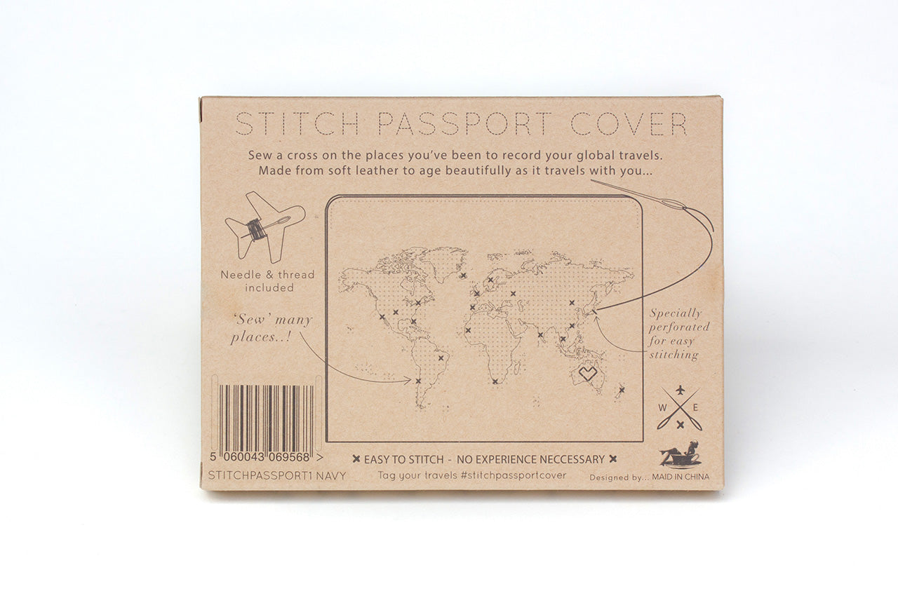 Stitch Your Travels Passport Cover - Navy (Vegan)