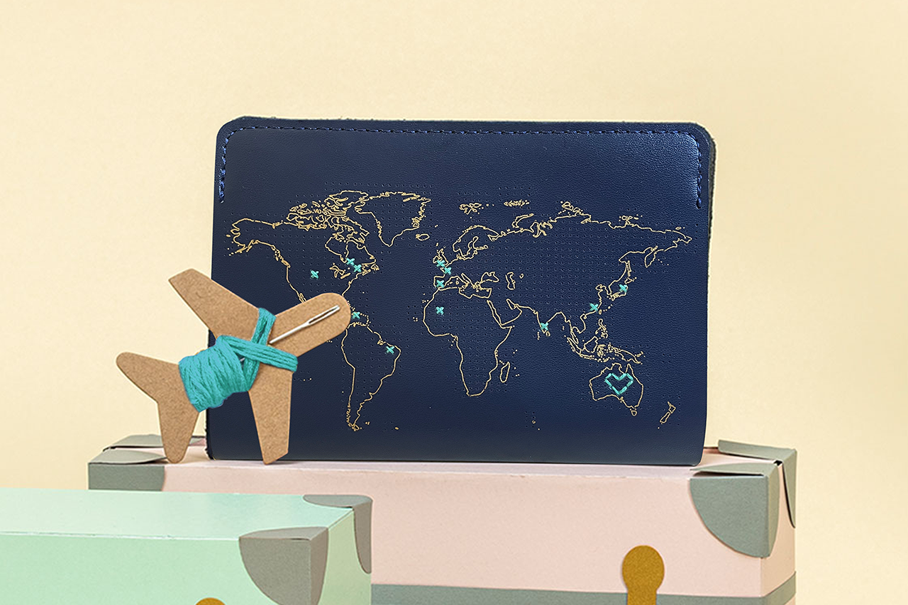 Stitch Your Travels Passport Cover - Navy (Vegan)