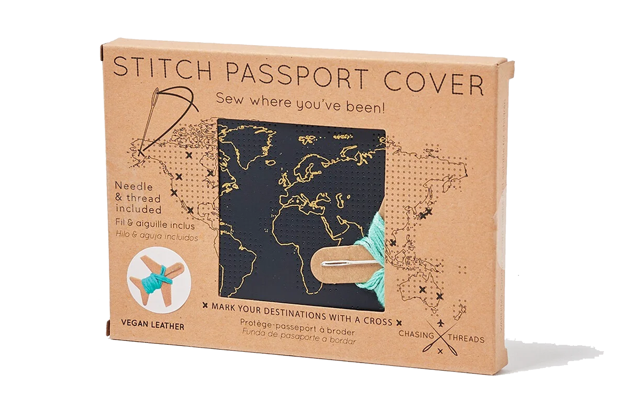 Stitch Your Travels Passport Cover - Navy (Vegan)