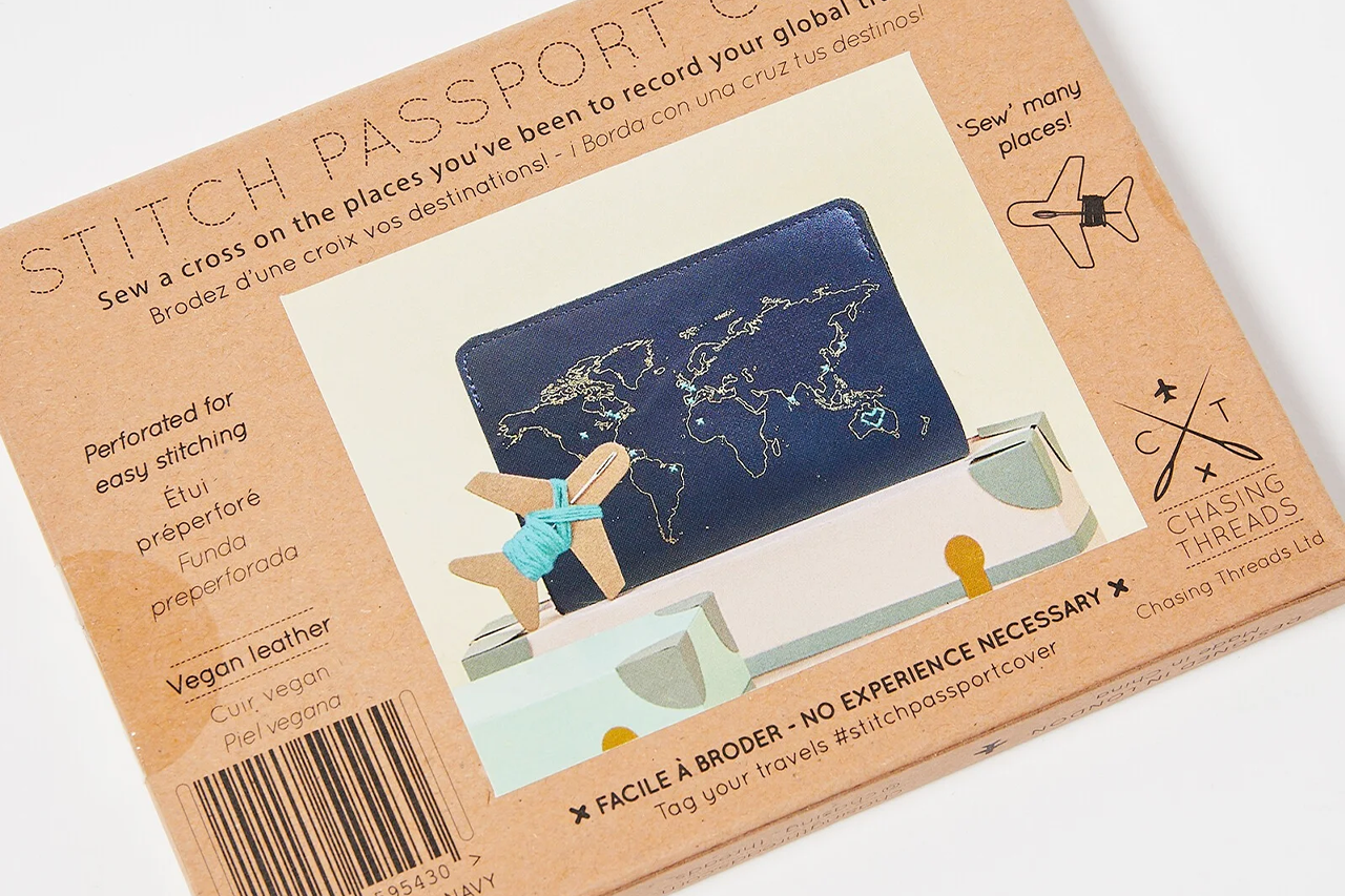 Stitch Your Travels Passport Cover - Navy (Vegan)