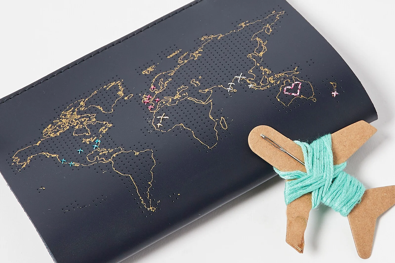 Stitch Your Travels Passport Cover - Navy (Vegan)