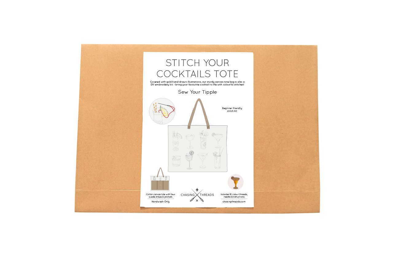 Stitch Your Cocktails Tote Bag - Embroidery Kit