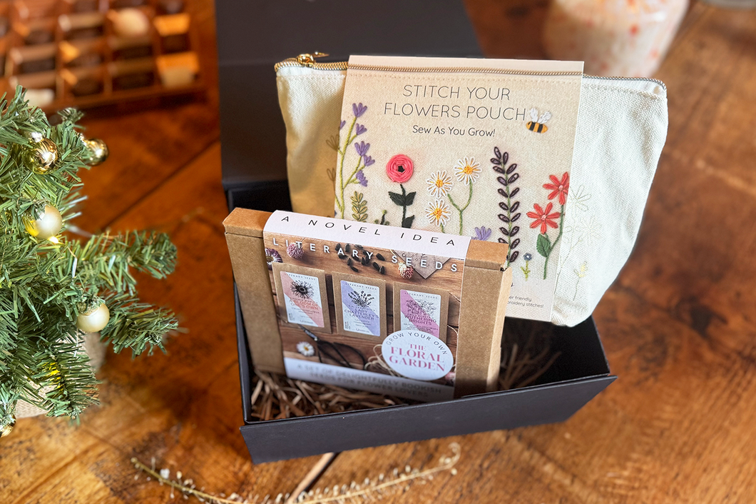 Stitch Your Flowers Pouch & Literary Seeds Gift Set