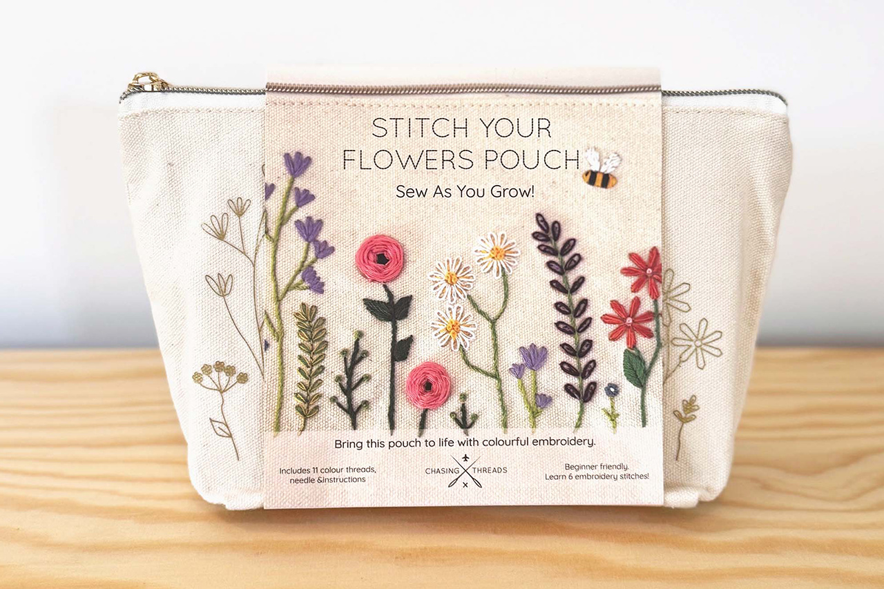 Stitch Your Flowers Zip Pouch - Embroidery Kit