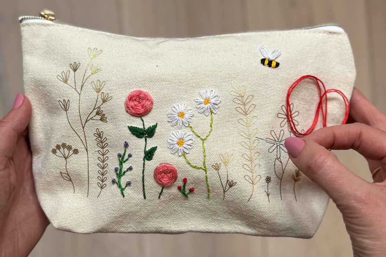 Stitch Your Flowers Zip Pouch - Embroidery Kit