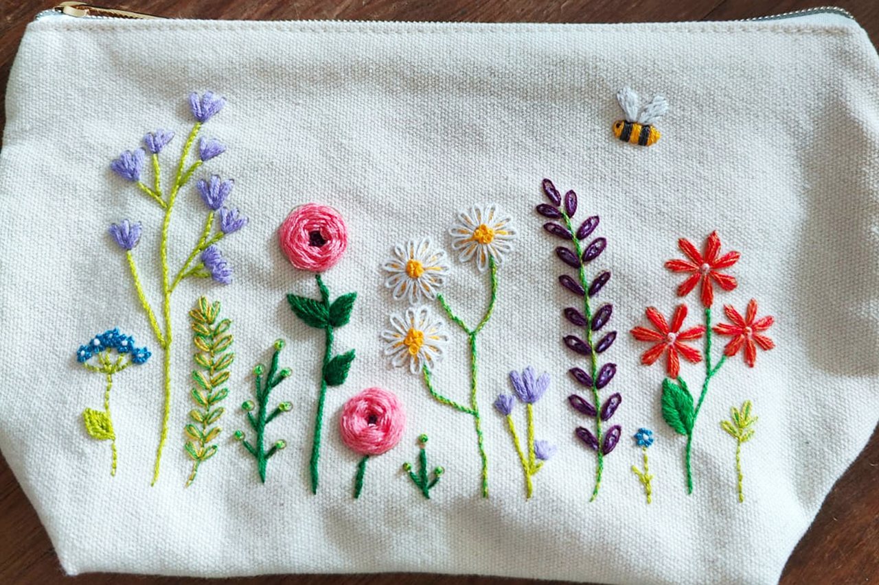 Stitch Your Flowers Zip Pouch - Embroidery Kit