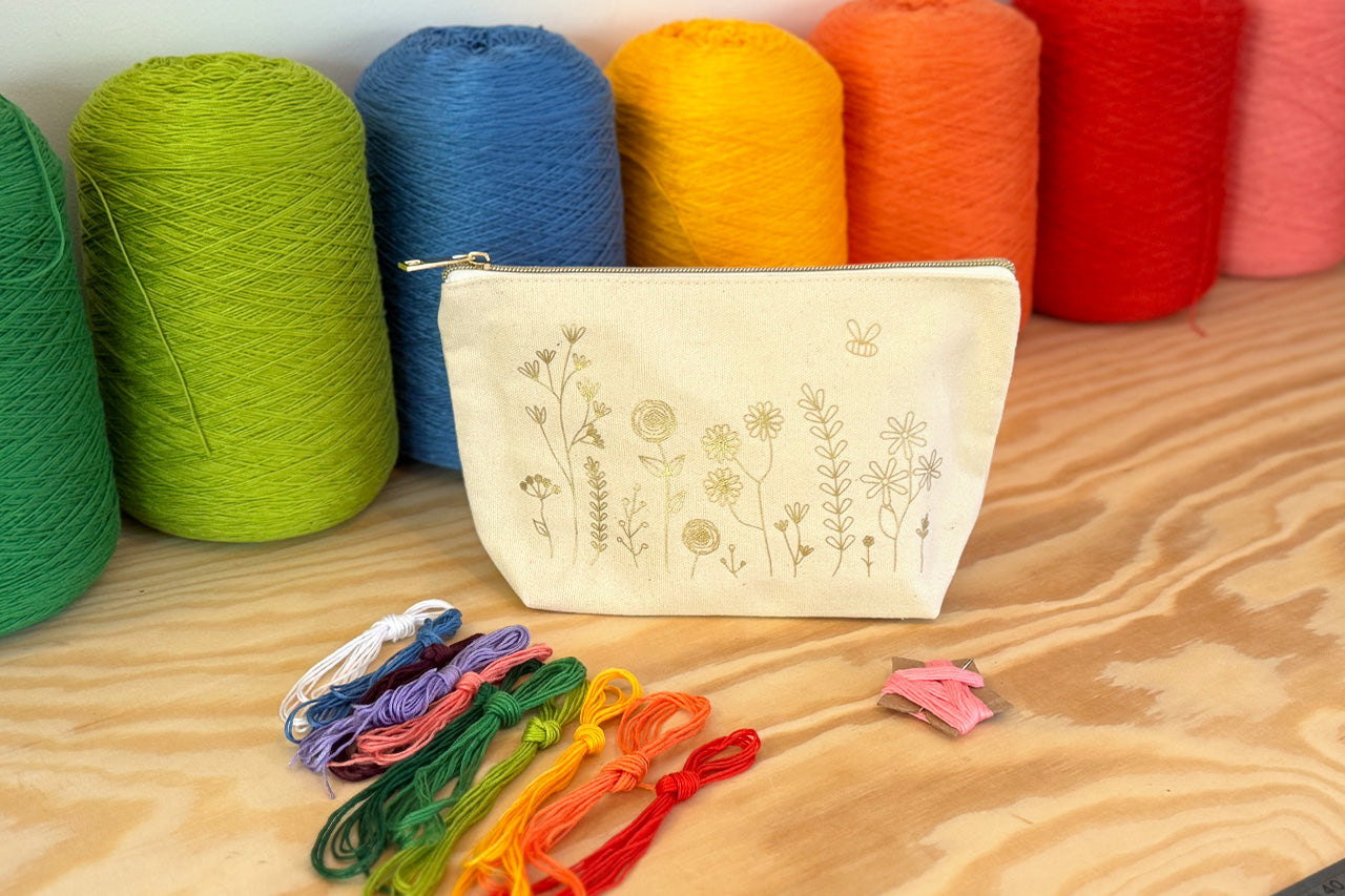 Stitch Your Flowers Zip Pouch - Embroidery Kit