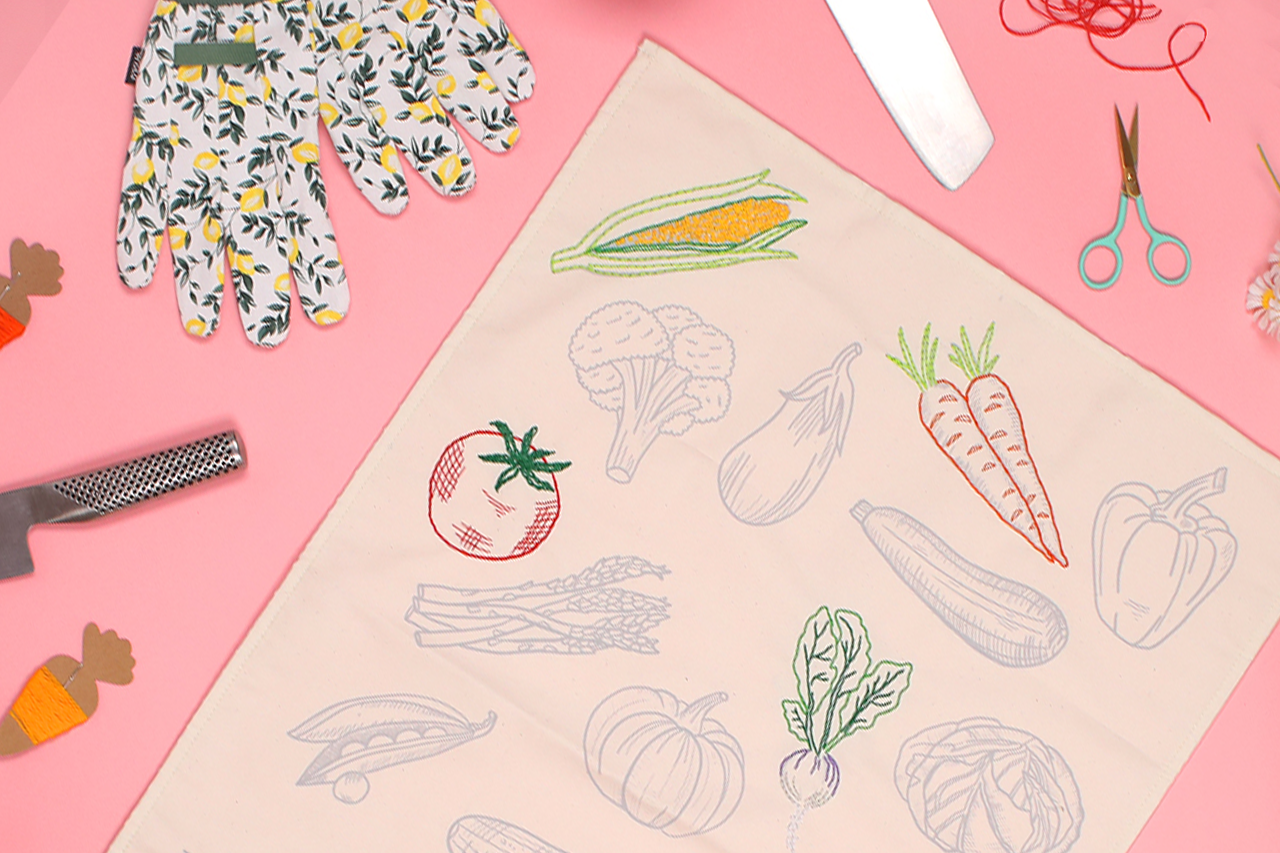Stitch Your Vegetables Tea Towel