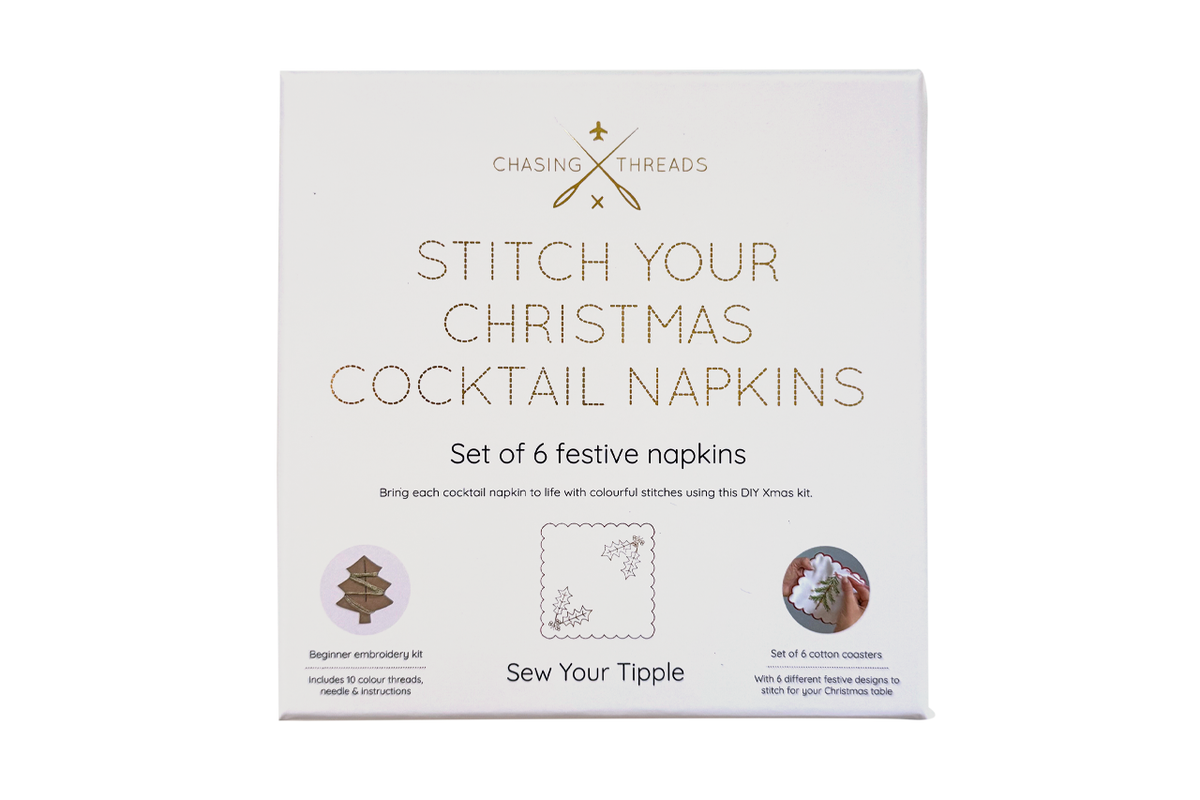 Stitch Your Christmas Cocktails Napkins - Festive Embroidery Kit