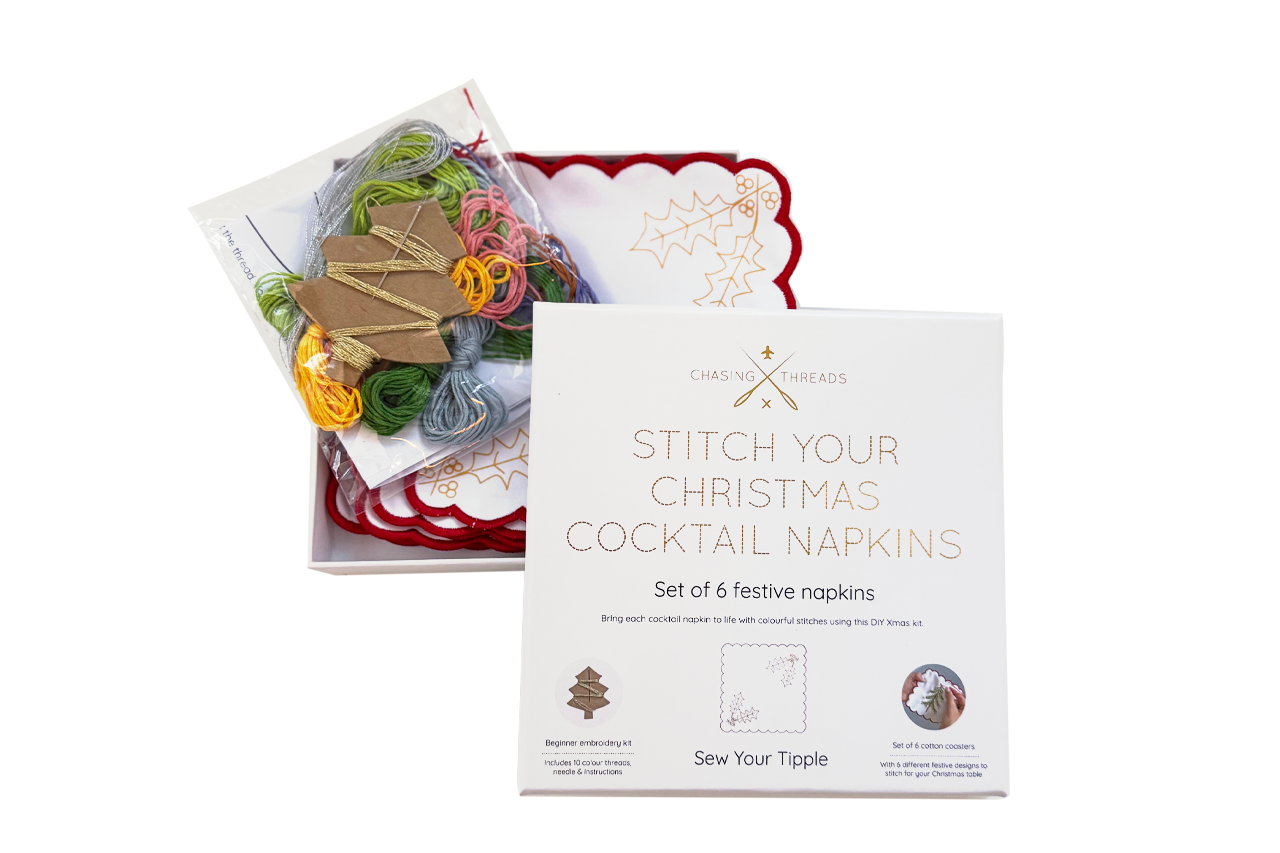 Stitch Your Christmas Cocktails Napkins - Festive Embroidery Kit
