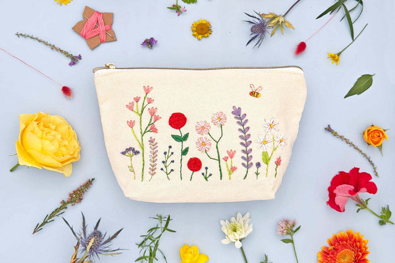 Stitch Your Flowers Zip Pouch - Embroidery Kit