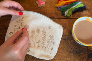 Stitch Your Flowers Zip Pouch - Embroidery Kit