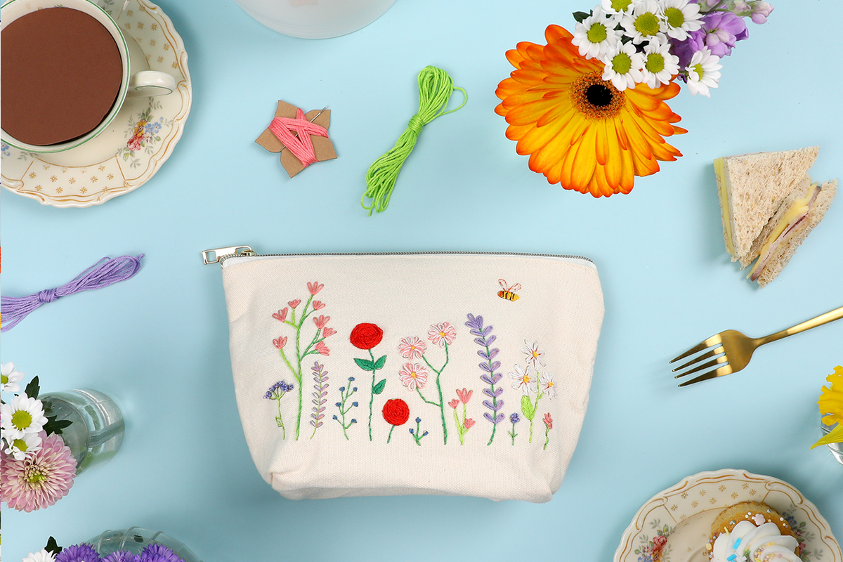 Stitch Your Flowers Zip Pouch - Embroidery Kit