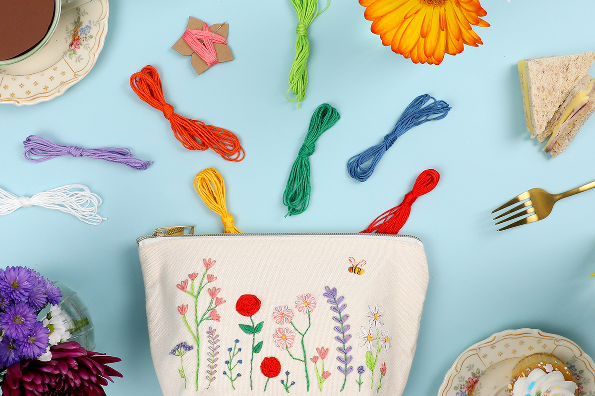 Stitch Your Flowers Zip Pouch - Embroidery Kit