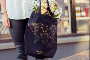 Stitch Tote Bag - Black Canvas Handles