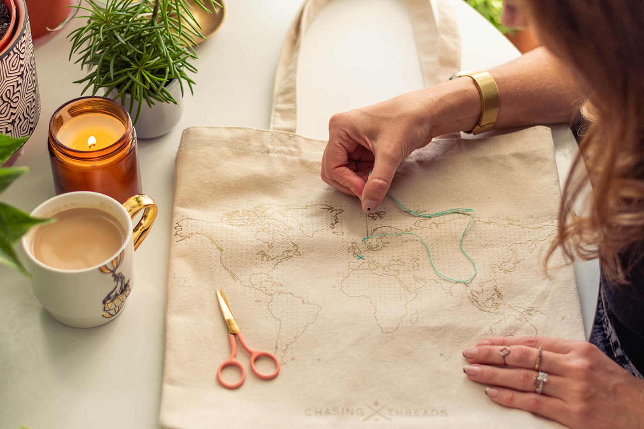 Stitch Tote Bag - Natural Canvas Handles