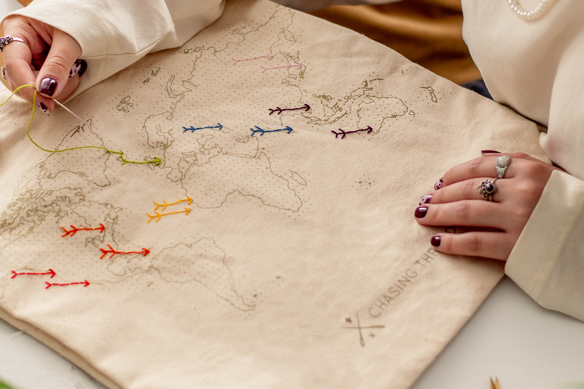 Rechasing Threads Stitch Your Travels Tote Bag - Natural Canvas Handles – Chasing Threads