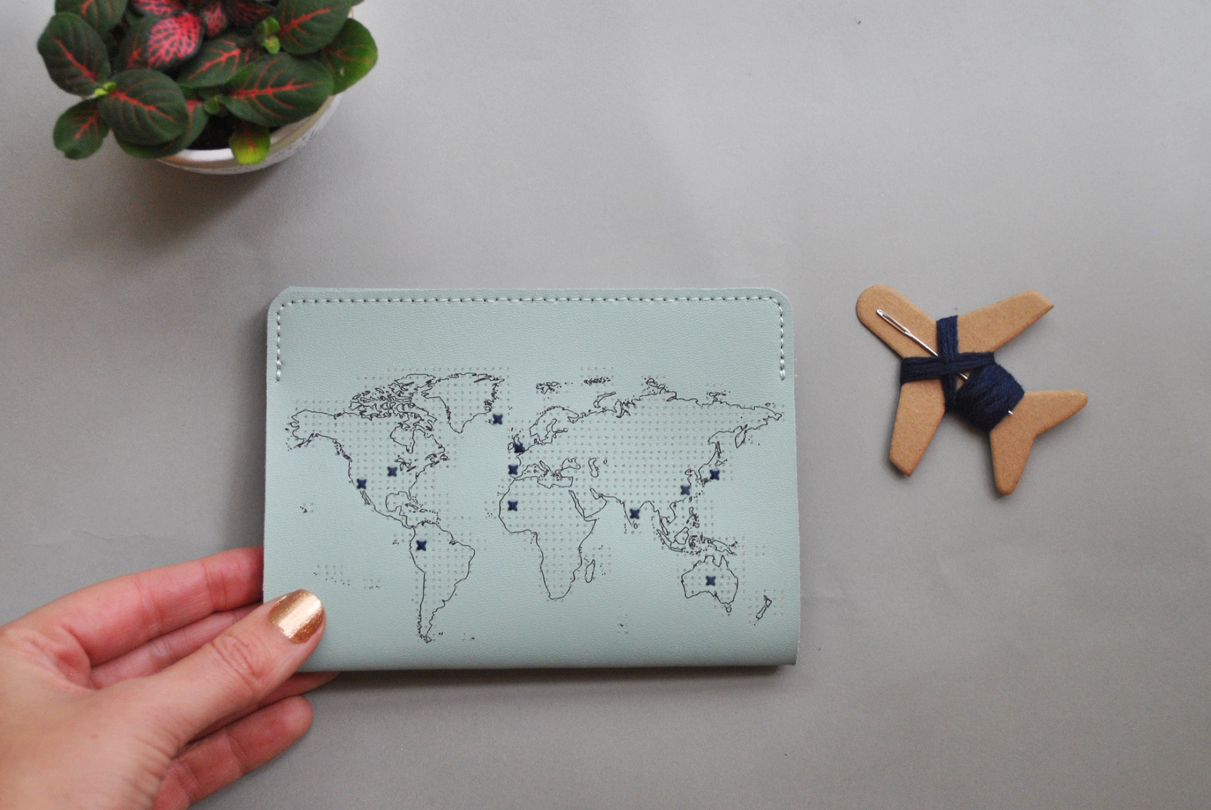 Stitch Your Travels Passport Cover - Mint