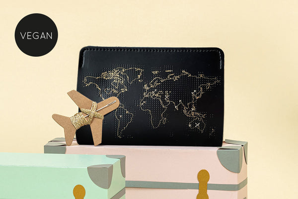 Stitch Where You've Been Travel Wallet in Black Vegan 