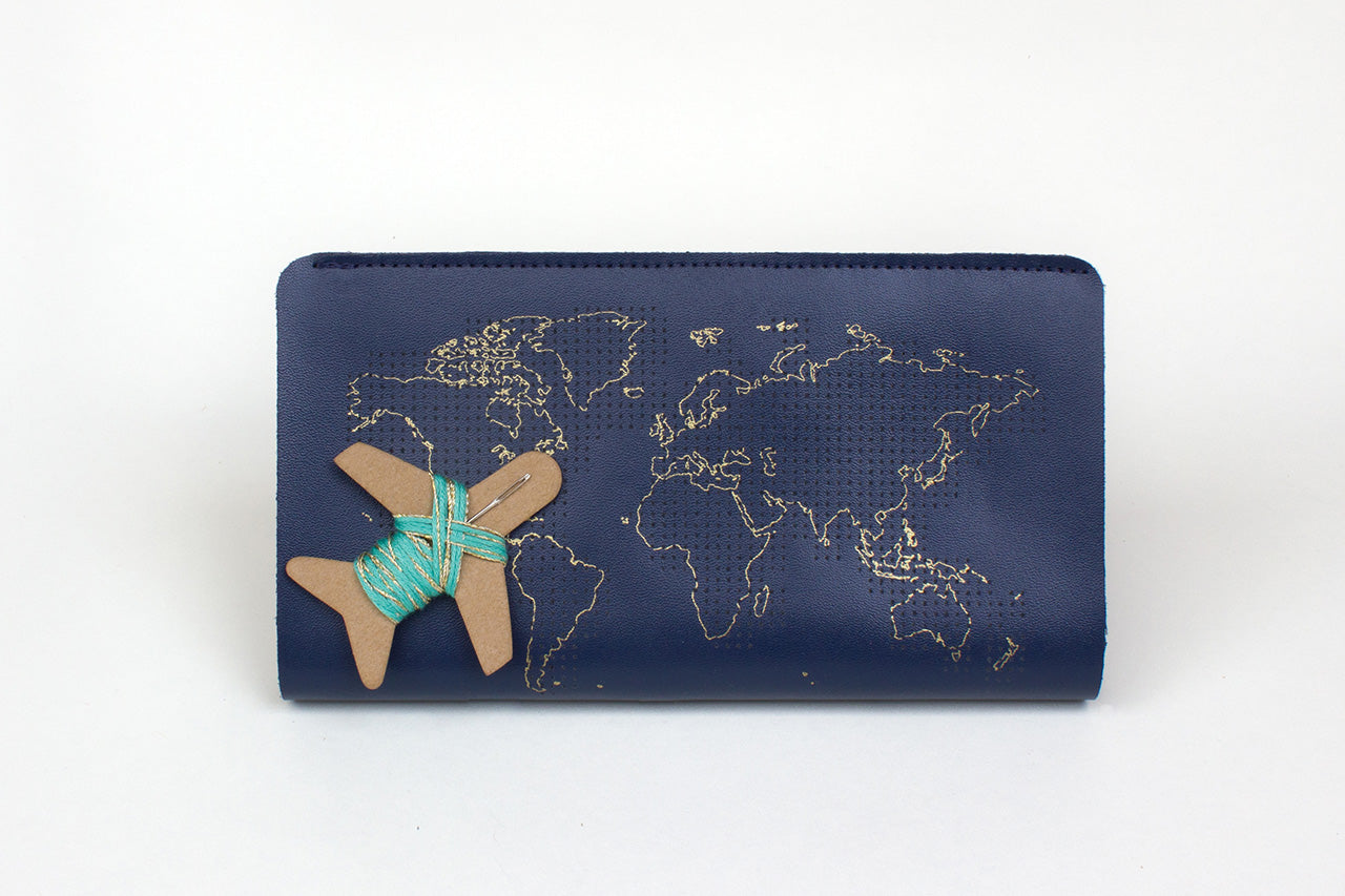 Stitch Where You've Been Travel Wallet in Brown Printed 