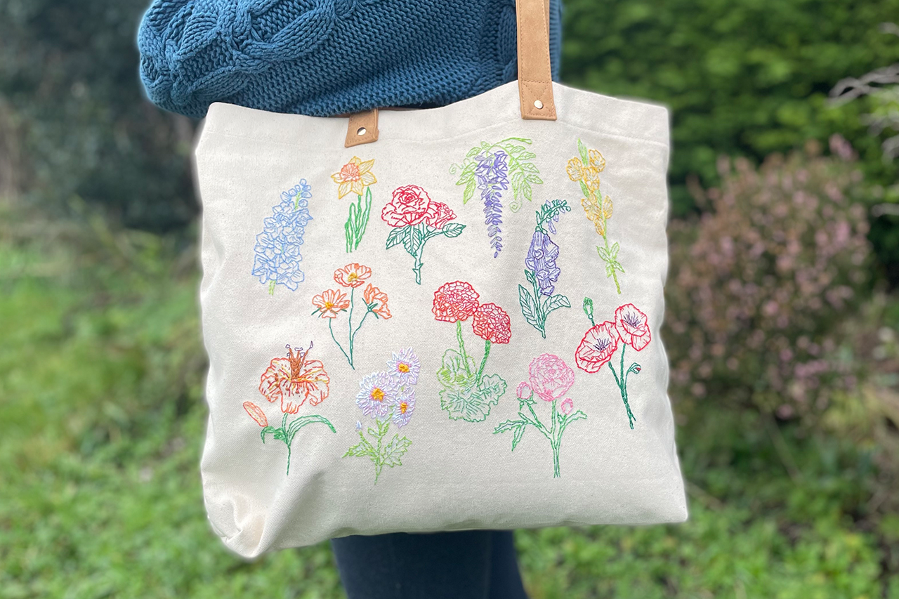 Stitch Your Flowers Tote Bag