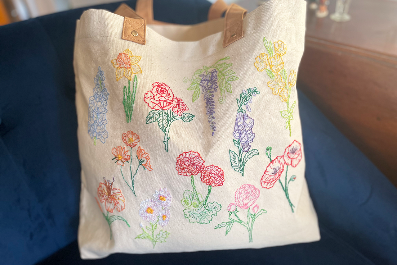 Stitch Your Flowers Tote Bag