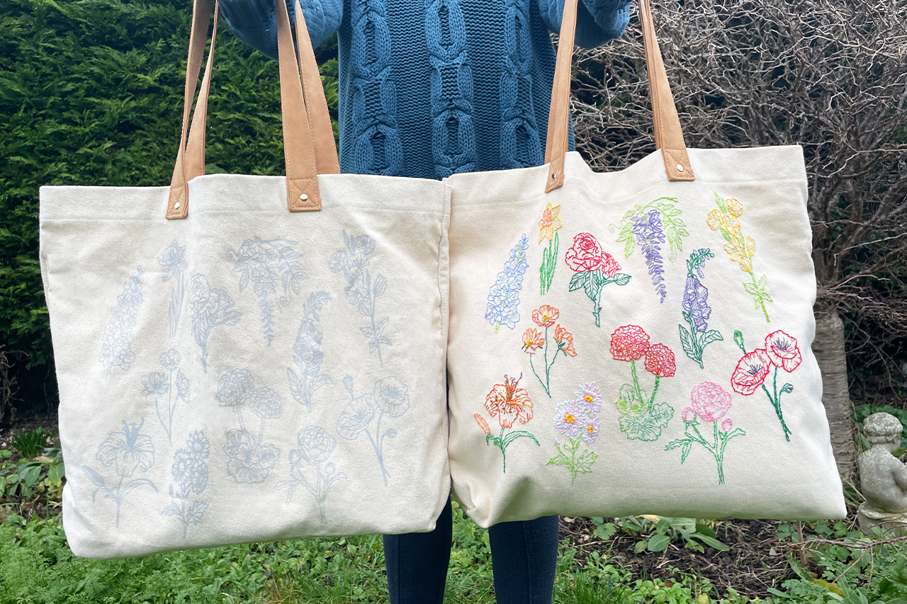 Stitch Your Flowers Tote Bag