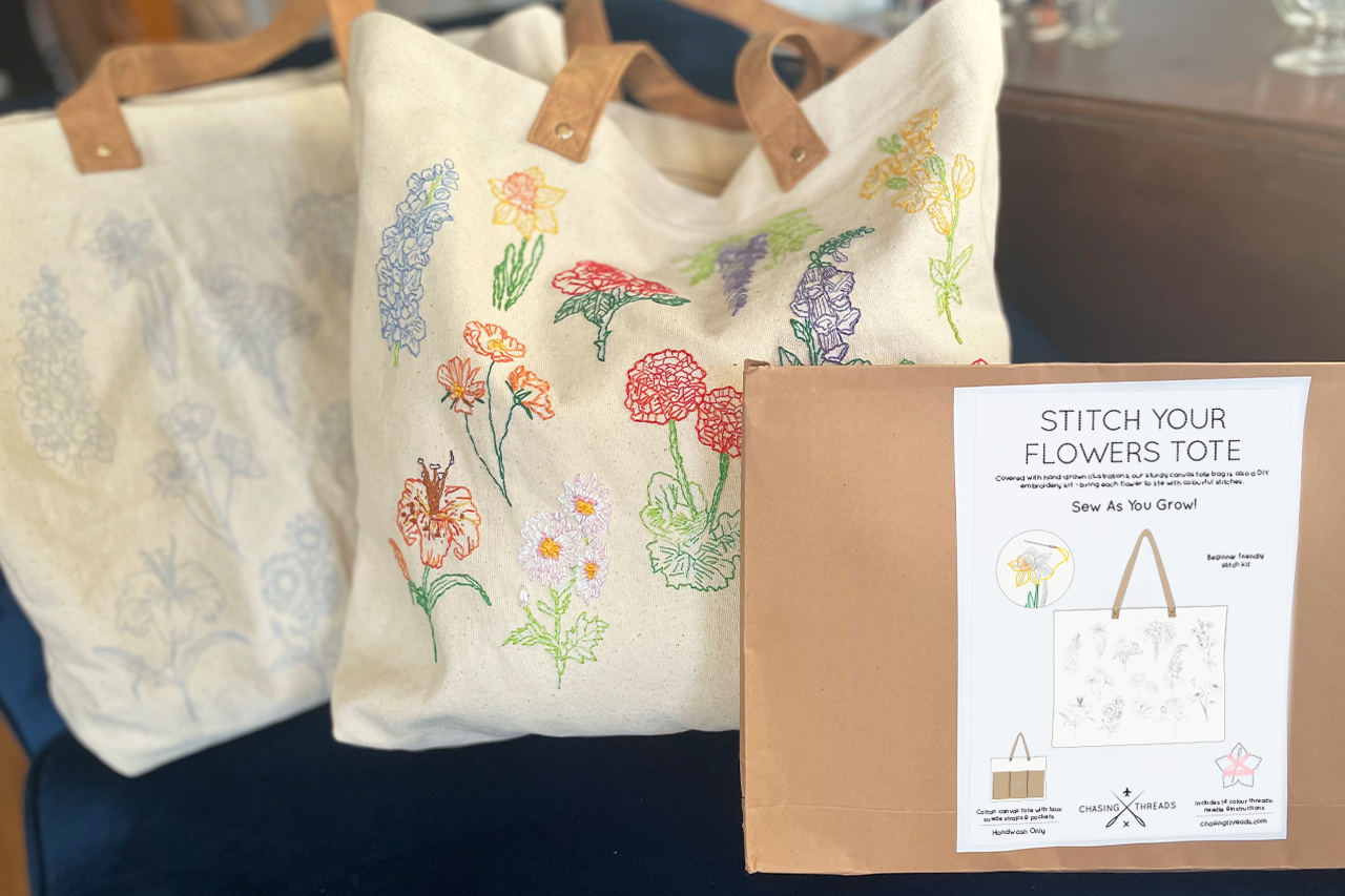 Stitch Your Flowers Tote Bag