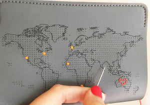 Grey Stitch Passport Cover with orange thread and heart